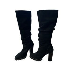 ALDO Black Suede Leather Knee-High Treaded Slouch Boots Size 7. 5